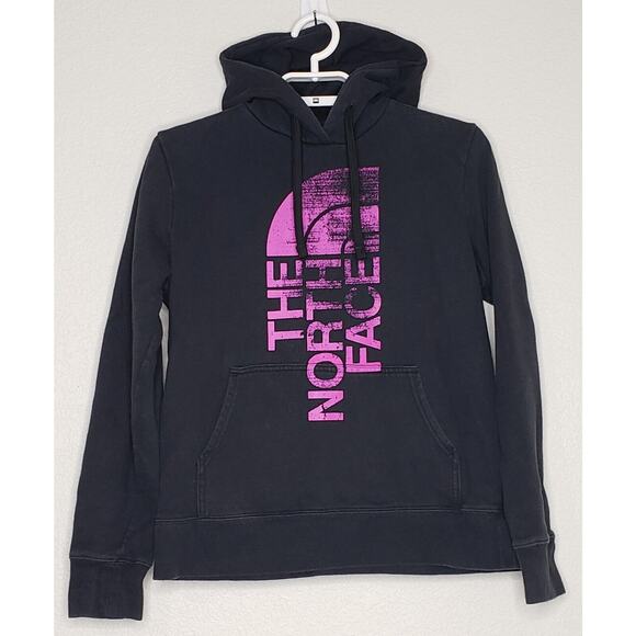The North Face Women's Hoodie Sweatshirt Medium L/S Black Pink Kangaroo Pocket - Picture 1 of 5